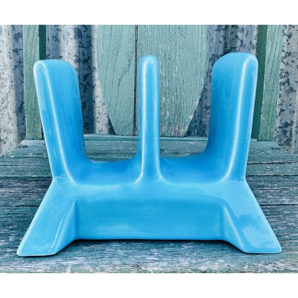 Vintage 1978 Caddie Pacific Inc Blue Taco Holder Toast Rack MCM Calif Pottery